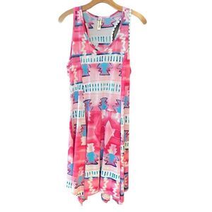 Shoreline Sz S/M Pink Aztec Lightweight Racerback Swim Cover Up Casual Dress